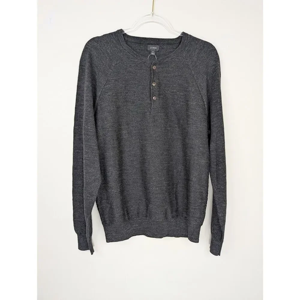 J.Crew Sweater Mens Medium Gray Cotton Henley Long Sleeve Casual Classic Knit